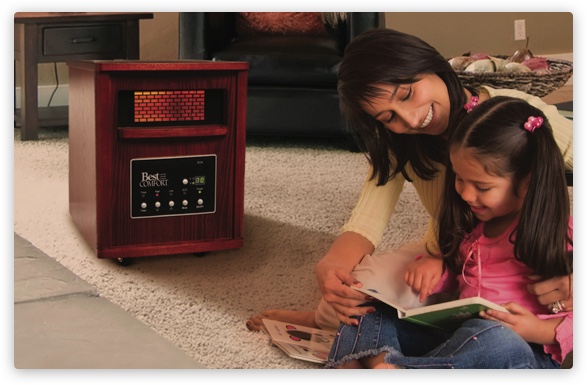Mother and daughter by space heater